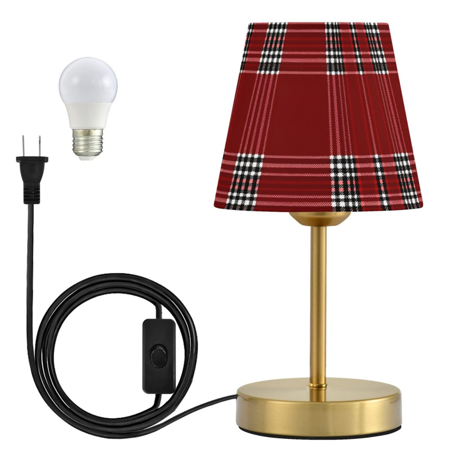 ALAZA Table Lamp for Bedroom Nightstand Red Tartan Buffalo Plaid Checkered Bedside Lamp with USB ... | Amazon (US)