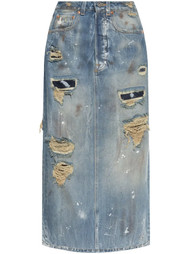 VETEMENTS Distressed Maxi Denim Skirt | Blue | FARFETCH CA