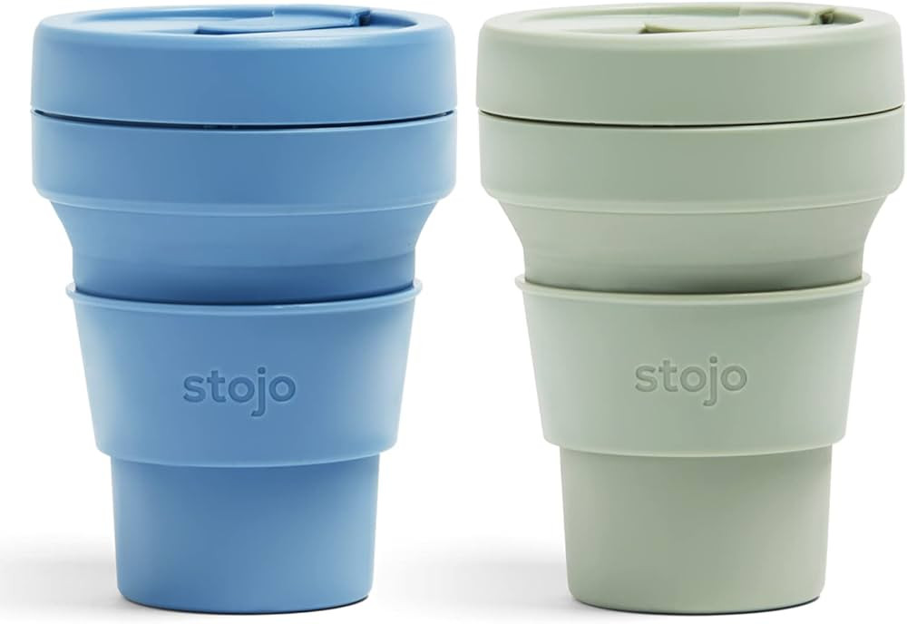 STOJO Collapsible Travel Cup Bundle - Sage Green and Steel, 12oz / 355ml - Reusable To-Go Silicon... | Amazon (US)