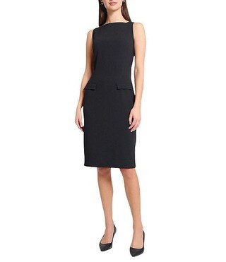 Ming Wang Stretch Crepe Boat Neck Sleeveless Sheath Dress | Dillard's | Dillard's