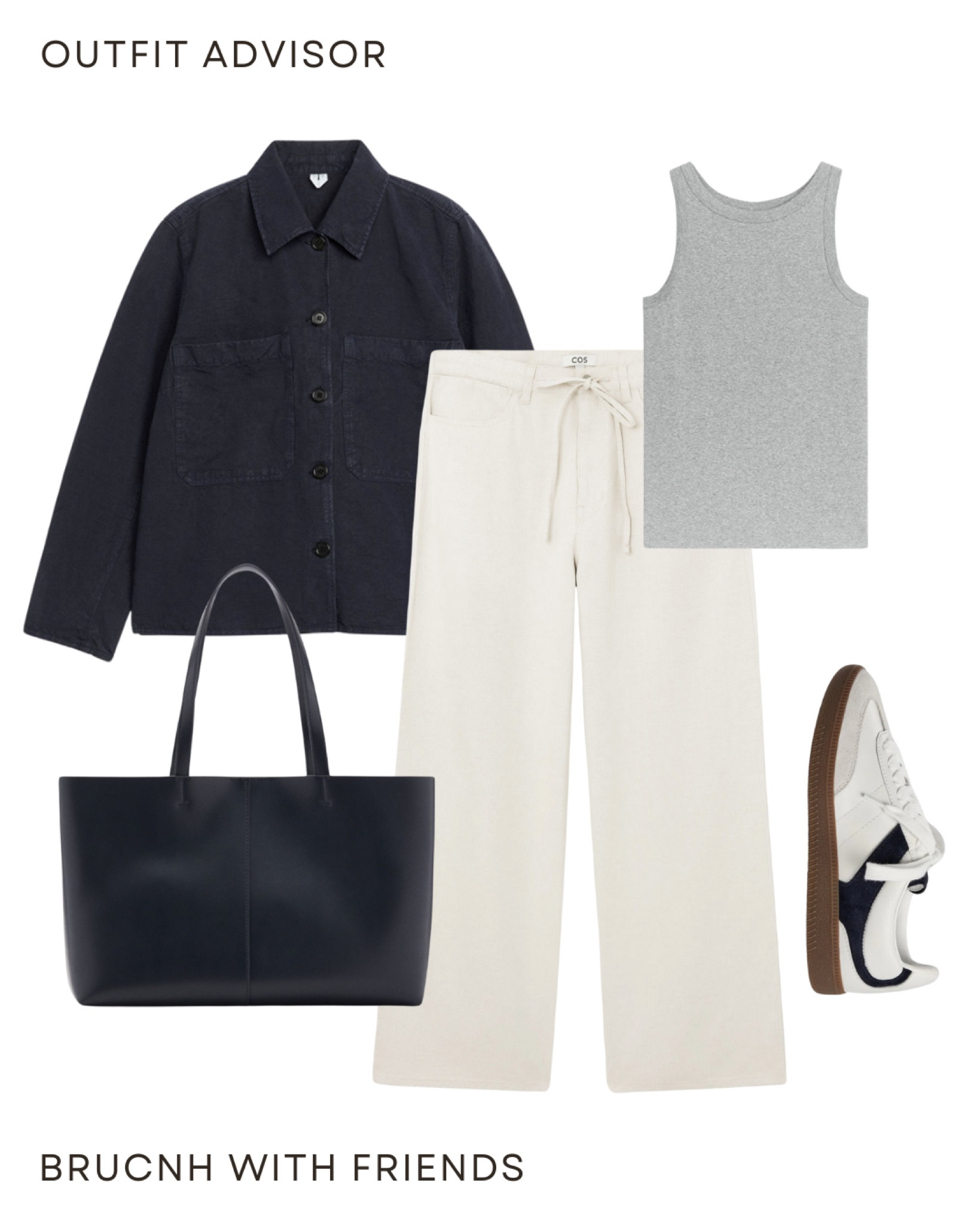 Causal summer outfit idea: a lightweight black jacket, grey tank top, beige trousers, black shopper bag and sneakers 

#LTKworkwear #LTKsummer #LTKstyletip
