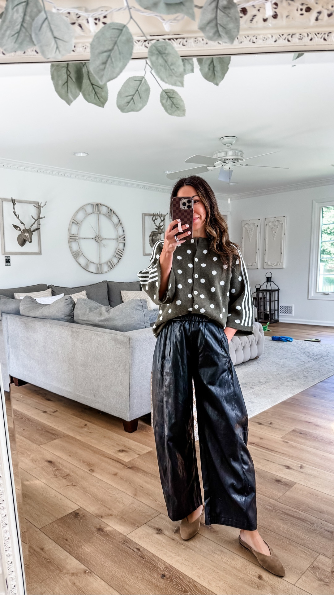 Small cardigan. Small faux leather pants. Amazon deals. Amazon prime day