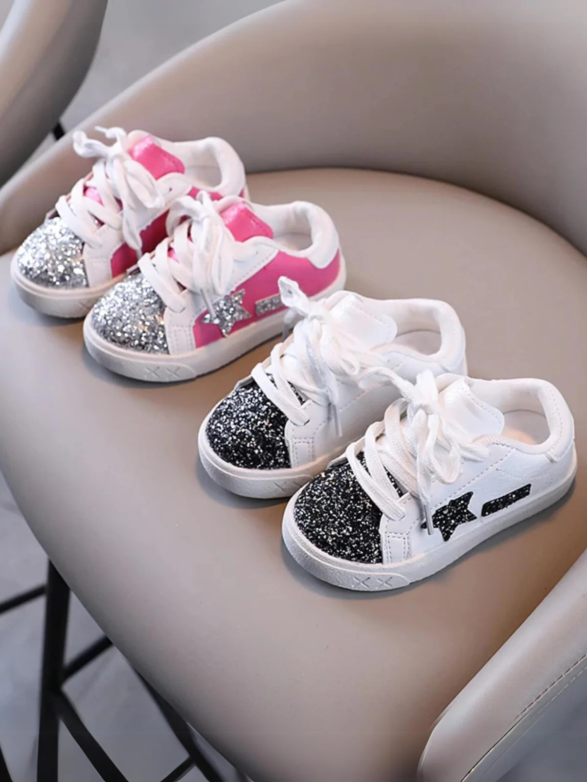 Girls Glitter Star Sneakers - Sparkling Comfort and Style By Liv and Mia | Mia Belle Girls