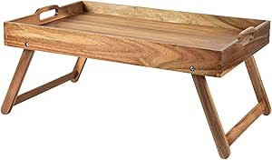 JRENINET Extra Large Acacia Wood Folding Bed Table Tray for Eating, Breakfast in Bed, Laptop Desk... | Amazon (US)