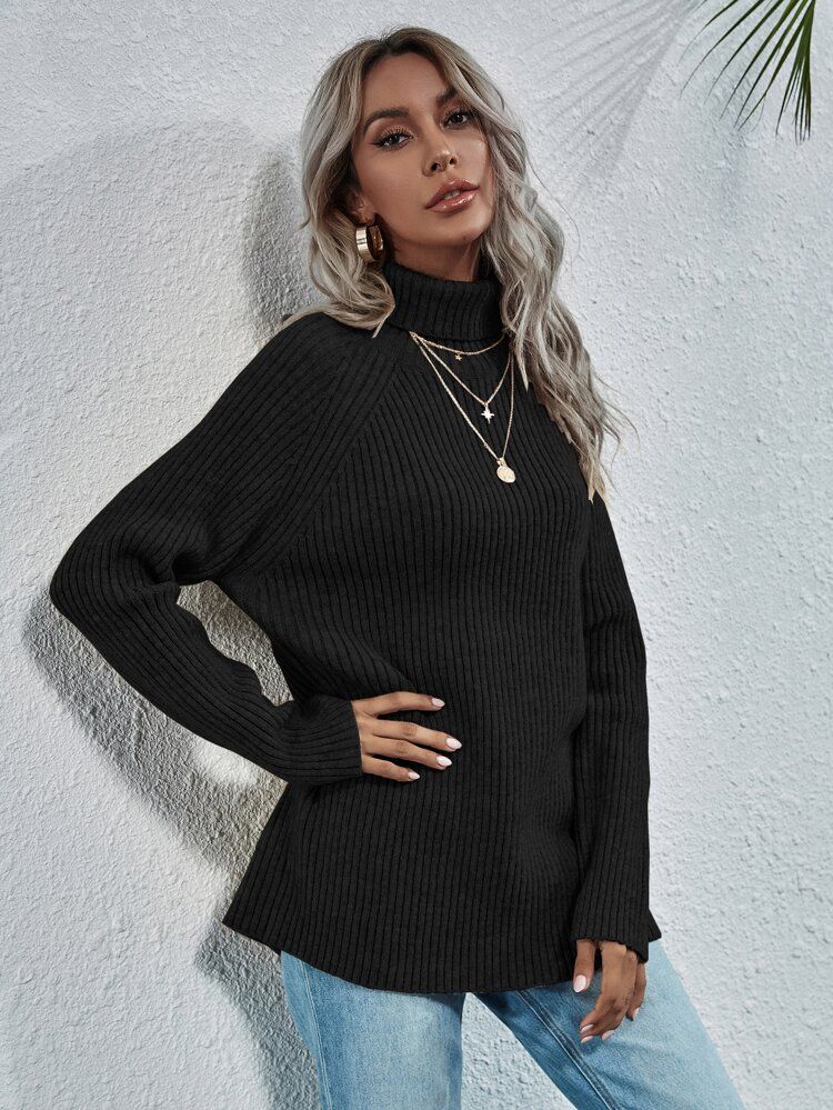 Turtleneck Ribbed Knit Sweater | SHEIN