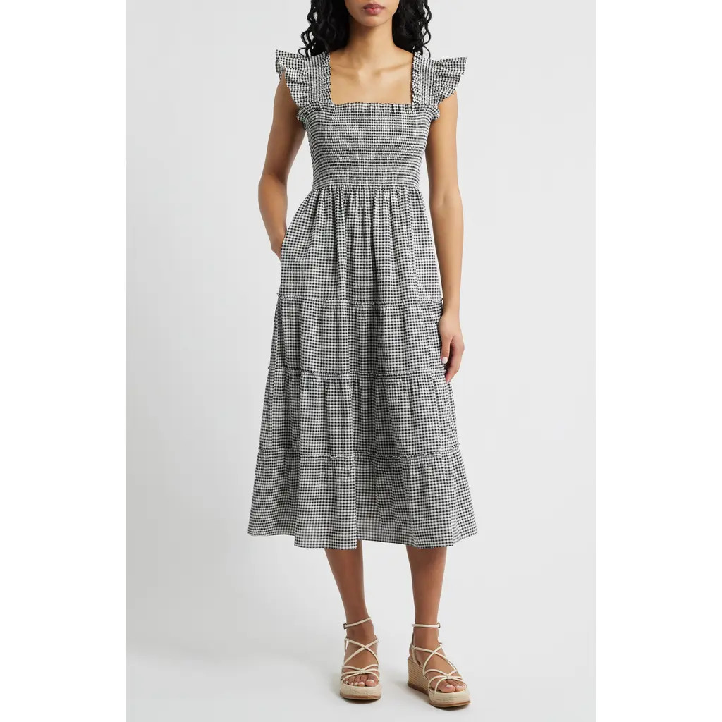 Hill House Home The Ellie Gingham Nap Midi Dress in Black/sand Gingham at Nordstrom, Size Large | Nordstrom