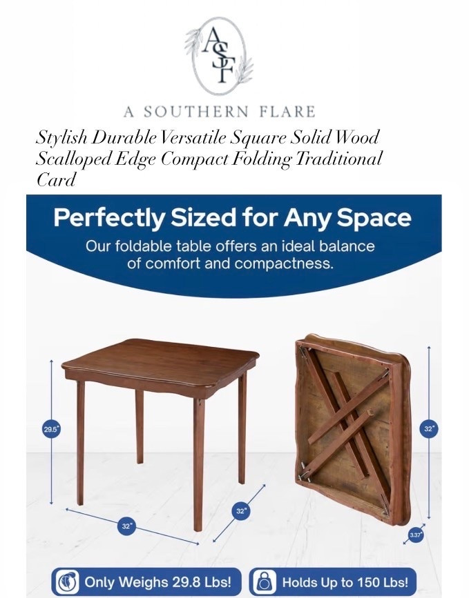 Stylish Durable Versatile Square Solid Wood Scalloped Edge Compact Folding Traditional Card Table

#LTKHome