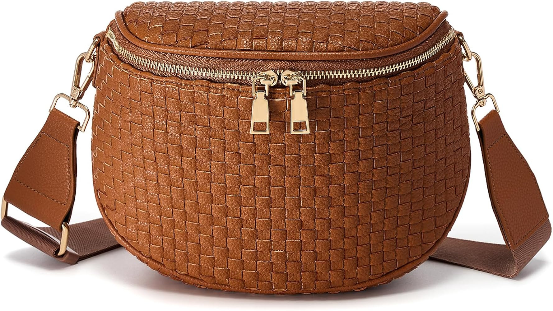 Trendy Woven Checkered Crossbody Bum Bag for Women\uff0cPU Leather Checkered Purse Fanny Packs Be... | Amazon (US)