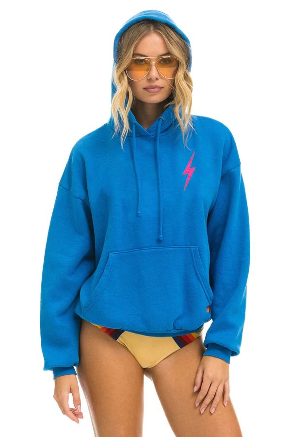 BOLT STITCH PULLOVER HOODIE RELAXED - OCEAN // NEON PINK | Aviator Nation