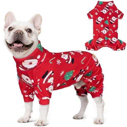KYEESE Christmas Dog Pajamas Santa Claus Turtleneck Dog Pjs for Small Dogs Holiday Pet Onesie Soft Velvet 4 Legs Cozy Pet Sleepwear Warm Doggie Christmas Outfit, Large | Amazon (US)