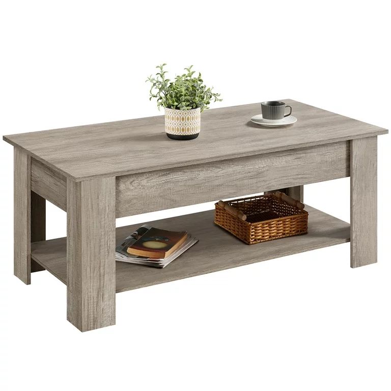 SMILE MART Modern 47.5" Wood Lift Top Coffee Table with Lower Shelf, Rustic Gray | Walmart (US)