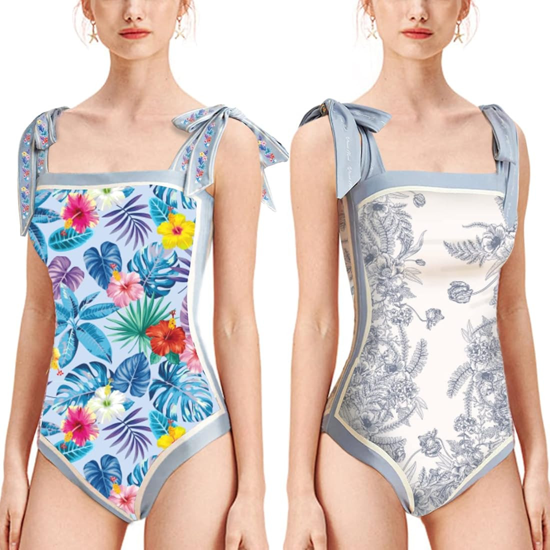Women Floral One Piece Swimsuits, Reversible Tie Shoulder Monokini, Tummy Control Bathing Suits, ... | Amazon (US)