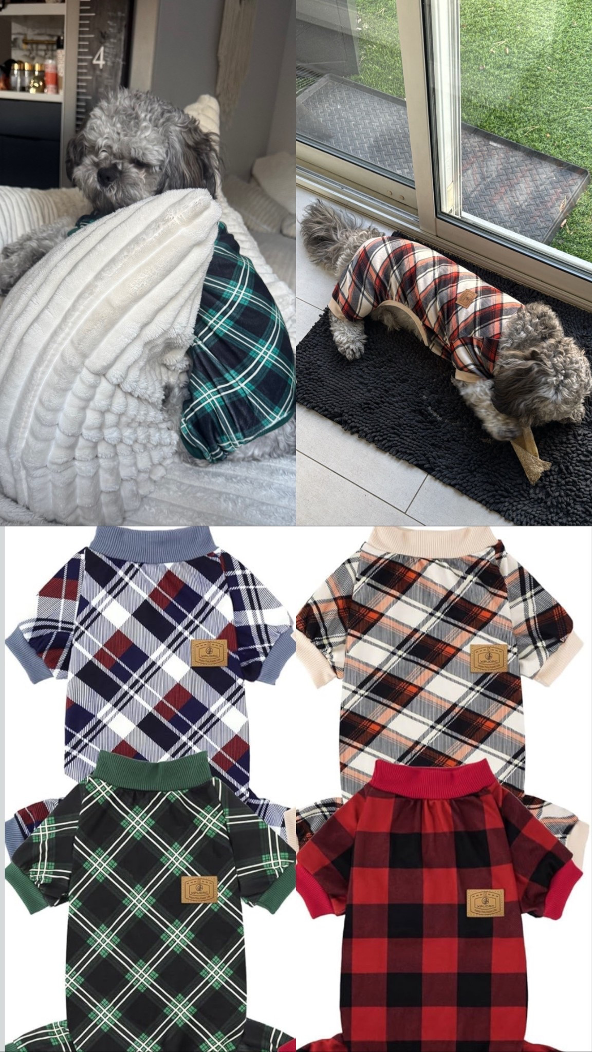 T-Jay’s new obsession 🐾 These plaid dog pajamas are so soft and cozy—honestly feel like baby onesies. He’s 19 lbs and wearing the XL. He’s been living in them lately! Comes in a 4-pack with different colors, and they wash beautifully. Linking the exact set I got. #ltkpet #dogfashion #ltkhome #cozyseason 

#LTKpets #LTKcanada