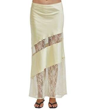 Sabrin Asymmetrical Lace Design Coordinating Satin Maxi Skirt | Dillard's