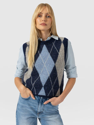 Argyle Sleeveless Knit - Navy/Blue | Saint + Sofia UK