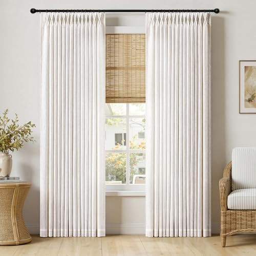 MIULEE Pinch Pleated Thick Linen Curtains 90 Inches Long 2 Panels for Living Room Bedroom, Memory... | Amazon (US)