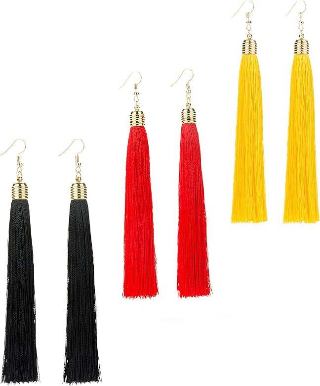 Amazon.com: REVOLIA 3 Pairs Womens Long Tassel Dangle Earrings for Girls Fringe Drop Earrings Ele... | Amazon (US)