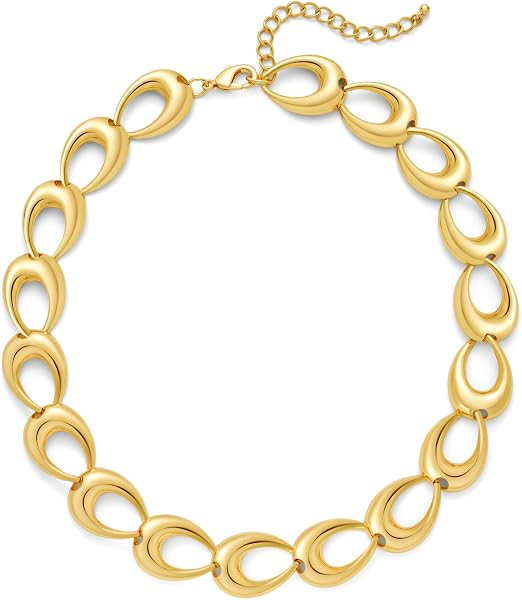 14K Gold Plated Shinning Teadrop Oval Linked Chain Collar for Women | Amazon (US)