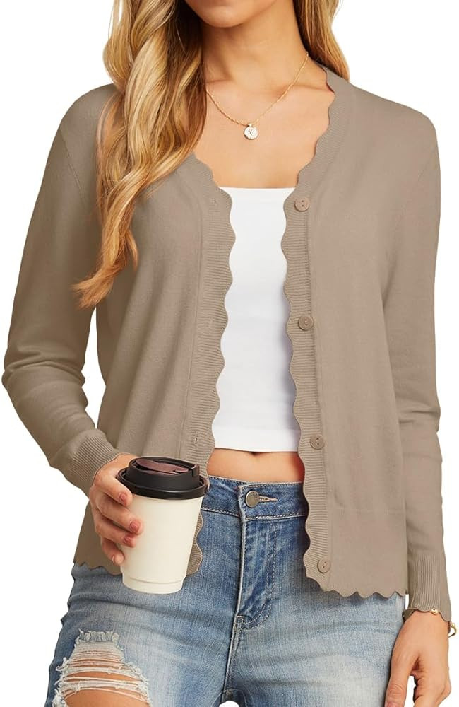 GRECERELLE Women's Long Sleeve V-Neck Button Down Cardigan Knit Shrugs Sweater | Amazon (US)