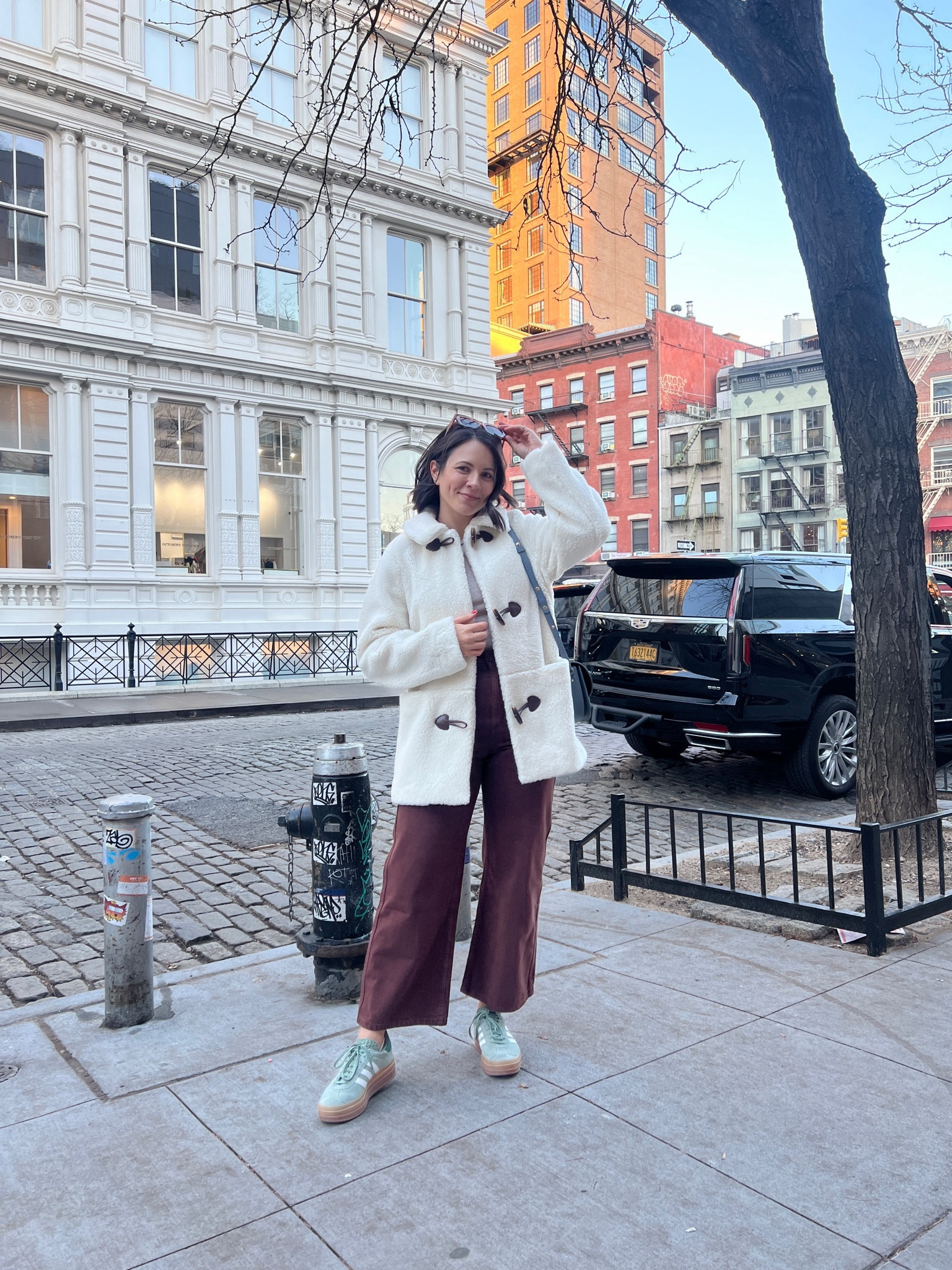 Sezane shearling toggle coat. Brown sezane le crop jeans. Adidas gazelle platforms. Casual winter outfit ideas  

#LTKSeasonal #LTKstyletip #LTKshoecrush