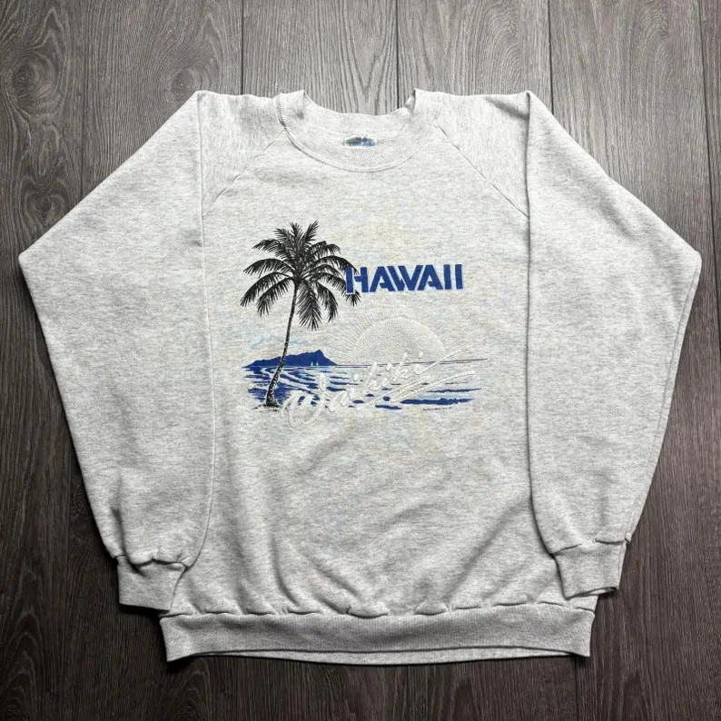 Vintage Tee Jays Hawaii Waikiki XL Sweatshirt Gray Raglan Graphic Mens 80s 90s | Etsy (Global)