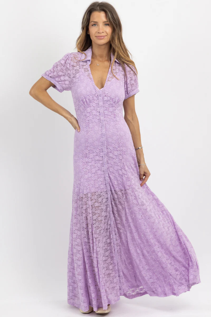GIANNA LAVENDER LACE MAXI DRESS | L'ABEYE