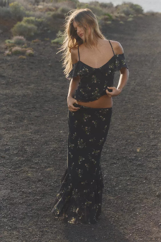 PRINTED TULLE RUFFLE SKIRT | Zara US