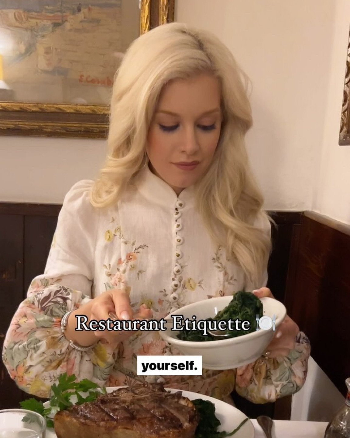 I share this as someone who is typically fine ordering steak prepared as the chef desires, but I always feel for anyone who orders well done or medium well when others give them a hard time. 😔

Like so many things in dining etiquette, it’s best not to mention what others are eating and instead chat about something else. 

Speaking of steak, this was the traditional Florentine T-bone from @bucamariofirenze in Florence.  If a restaurant filled with tourists is not your cup of tea, than this spot likely won’t be your favorite, but it was an experience for sure! 🇮🇹

dress: @zimmermann 

#etiquette #manners #diningetiquette #steak #tbone #tbonesteak #florence #florentinesteak #florencerestaurant #firenze #visititaly #elevateetiquette