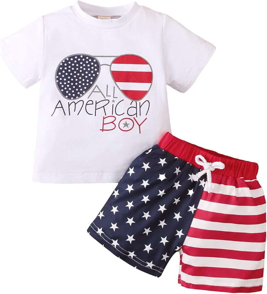 FYBITBO Baby Boy 4th of July Outfits Short Sleeve Tee Shirt and Casual Shorts 2Pcs Fourth of July... | Amazon (US)