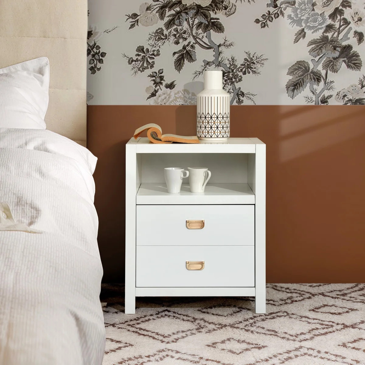 Homy casa Wood Nightstand End Side Table with Drawer & Shelf, White | Walmart (US)