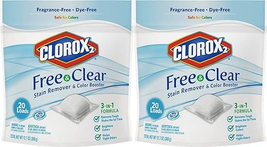 Clorox 2 Free & Clear Laundry Stain Remover & Color Booster Packs, 20 Count (Pack of 2) | Amazon (US)