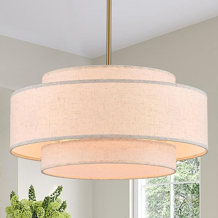 Modern Drum Chandelier Vintage Modern Chandelier Light Fixture with Linen Shade Golden Farmhouse ... | Amazon (US)