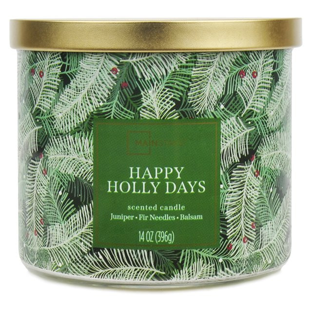 Mainstays Textured Wrap 3 Wick Happy Holly Days Candle, 14 Ounce | Walmart (US)