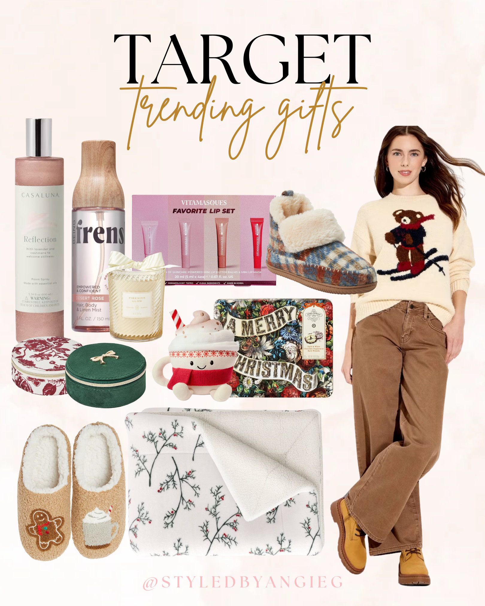 Target trending gifts! Beauty sets, cozy slippers, holiday mugs, cute pajamas, festive candles, blankets, trending sweaters, stocking stuffers, budget-friendly gifts for her 

 

#LTKGiftGuide #LTKHoliday #LTKSeasonal