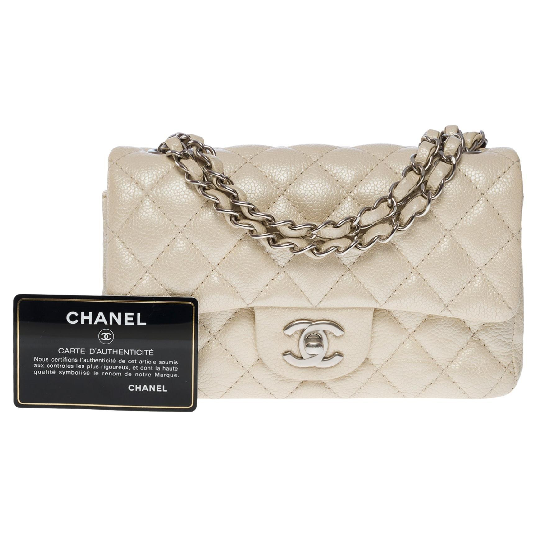 Splendid Chanel Timeless Mini Flap bag in off white pearl quilted leather, SHW | 1stDibs