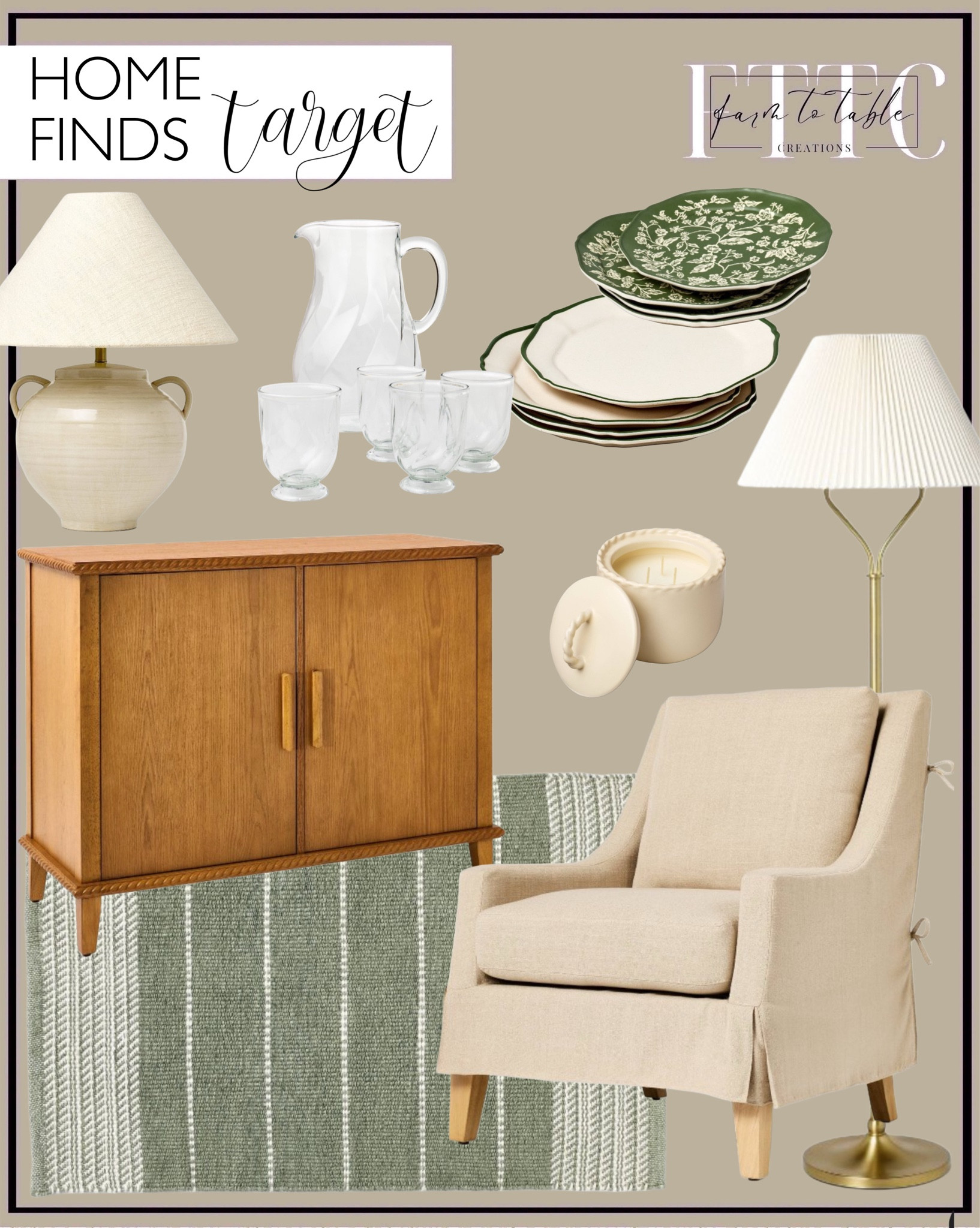 Target Home Finds. Follow @farmtotablecreations on Instagram for more inspiration.

Handwoven Accent Rug. Jar Candle. Metal Stem Floor Lamp. Ceramic Table Lamp. Floral Salad Plates. Melamine Dinner Plates. 
Azorella two door cabinet. Slipcover Accent Chair. Footed Goblets.  Beverage Pitcher. 

Living Room | Dining Room | Dining Room Artwork | Bathroom Finds | Bedroom Finds | Bedroom Furniture | nightstands | Home Decor| Fireplace Decor | Spring Refresh |  Bedroom Finds | Neutral Stems | Spring Stems | Bookshelf Decor | Bedroom Space | Cozy  Corner | Bathroom | Curated Entryway | Spring  Decor | End of Year Clearance | Trending Decor | Viral Decor  | Coffee Table Decor | Neutral Decor | Fall Stem Sale | Target Finds | Skinny Bench | Bedroom | Living Room | Breakfast Nook | Amazon Home | Target Sale | Loloi Rugs | Magnolia Home | console table | console table styling | faux stems | entryway space | front porch decor | neutral decor | entryway decor | cozy home | affordable decor |  home decor | home inspiration | console styling | entryway rug | cozy moody home | moody home decor | neutral home | bathroom decor | living room | spring decor | Hearth & Hand | Studio McGee | 2025 Home Trends | trending home | Crate&Barrel 




#LTKStyleTip #LTKHome #LTKFindsUnder50