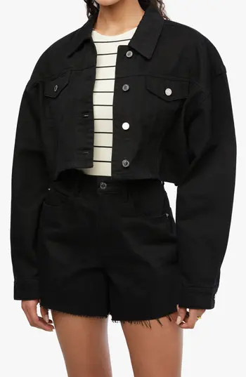 WeWoreWhat Crop Denim Jacket in Black at Nordstrom Rack, Size Small | Nordstrom Rack