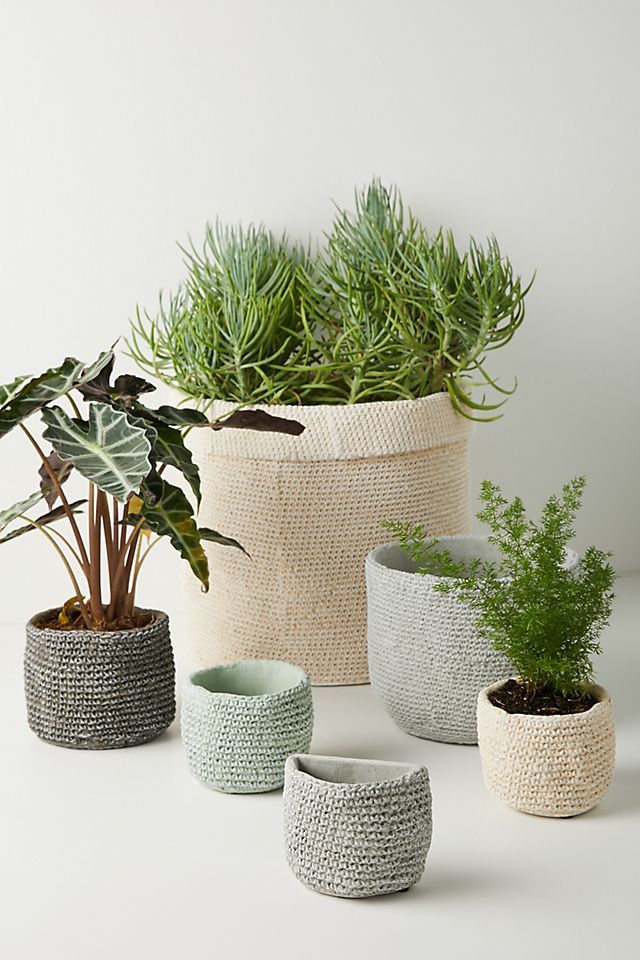 Woven Cement Pot | Anthropologie (US)