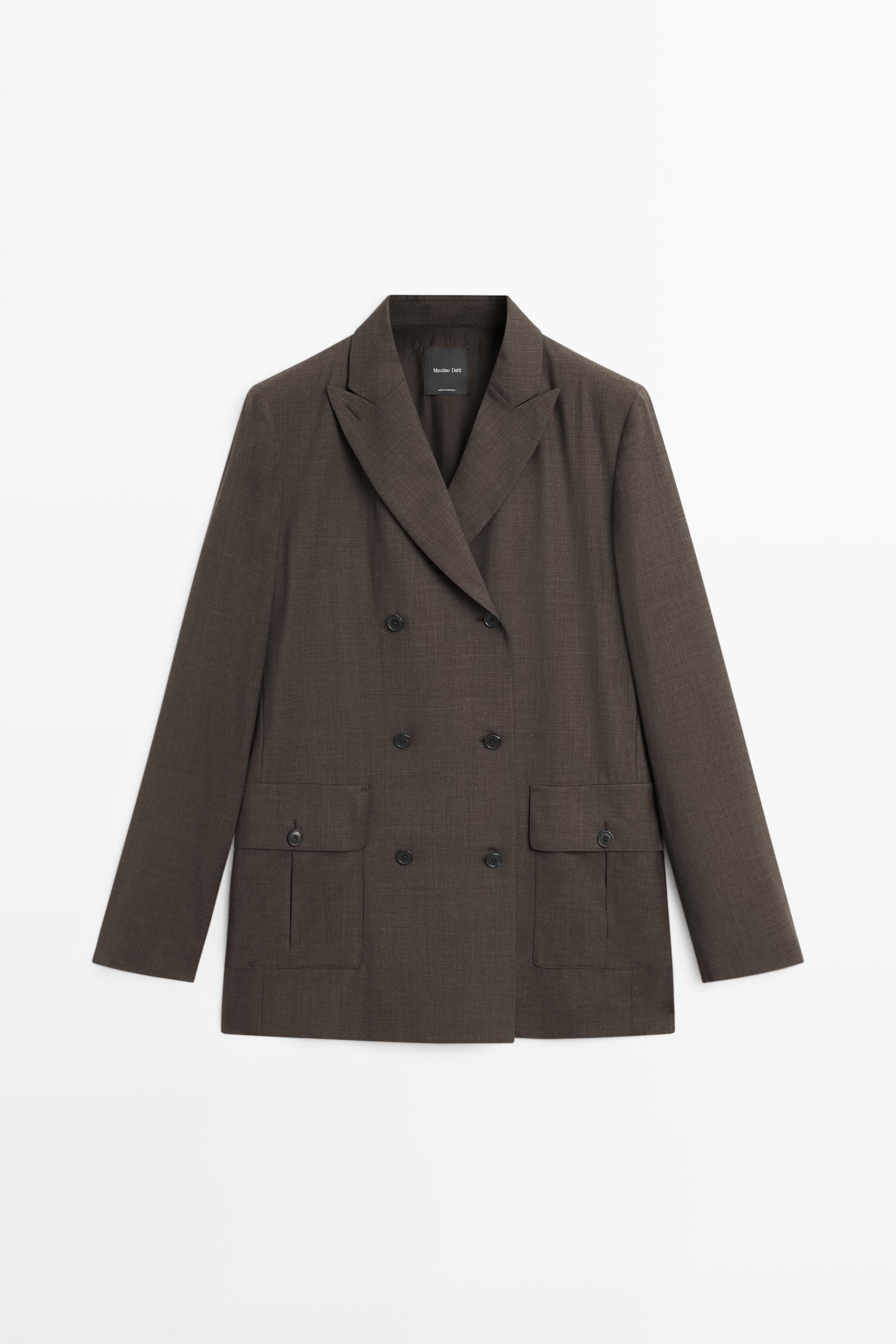 Double-breasted blazer with pocket detail - DARK GREY | Massimo Dutti UK
