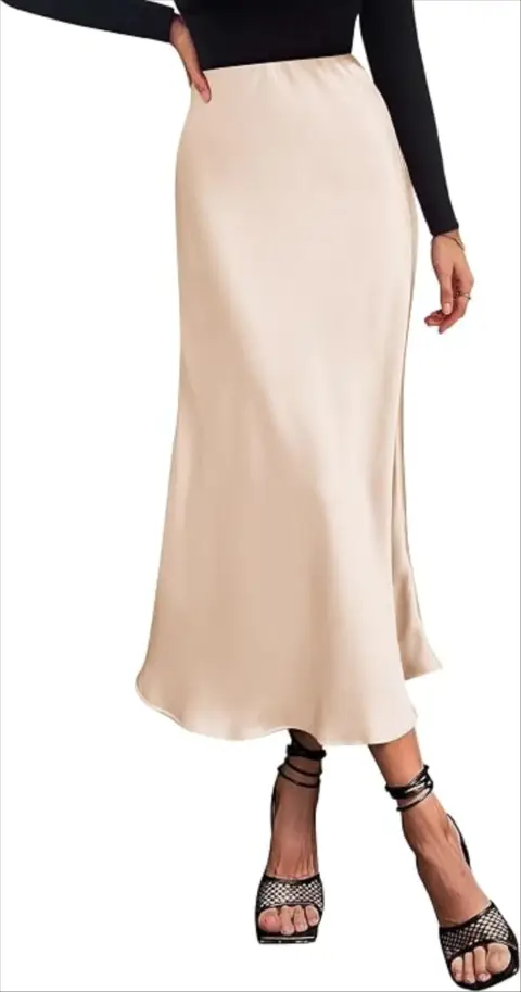 BTFBM Elegant Satin Long Skirts for Women Dressy 2026 Fall Fashion Clothing