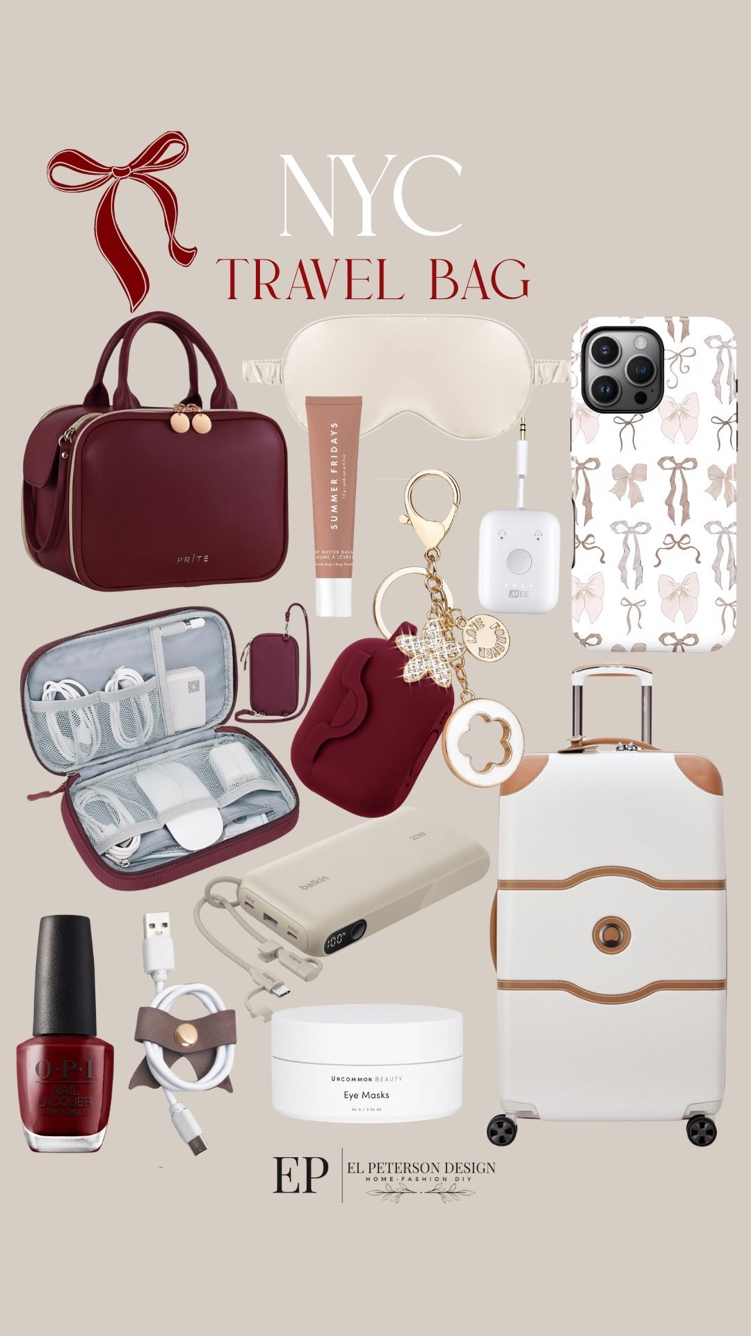 NYC 
Travel Bag
Suitcase
Earbuds case
Luggage weigher
Nail polish
Toiletry bag
Eye cover
Eye mask
Portable charger
Cord holder 

#LTKHome #LTKFindsUnder50 #LTKFindsUnder100