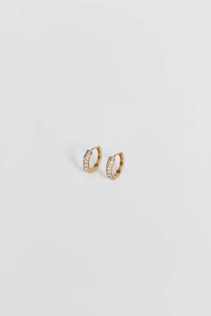 LUV AJ THE BABY PAVE HUGGIE GOLD EARRINGS | DISSH