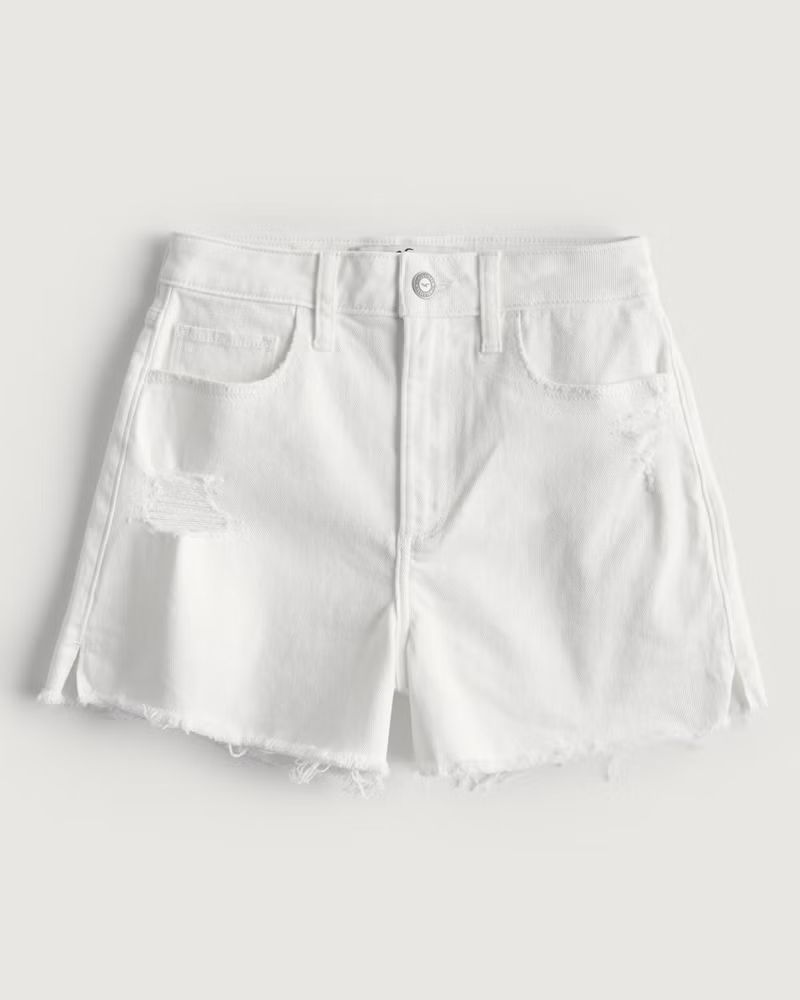 Women's Curvy Ultra High-Rise Distressed Dark Wash Denim Mom Shorts | Women's Bottoms | Hollister... | Hollister (US)