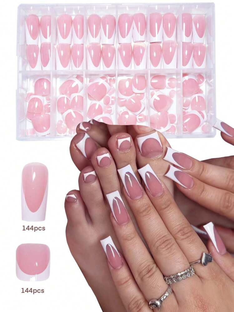 288Pcs French Ballet Series Nail Stickers, Suitable For All Women And Girls, With Pure Glitter And French Design, Suitable For Everyday Wear Press On Nails Nail Supplies Nails | SHEIN