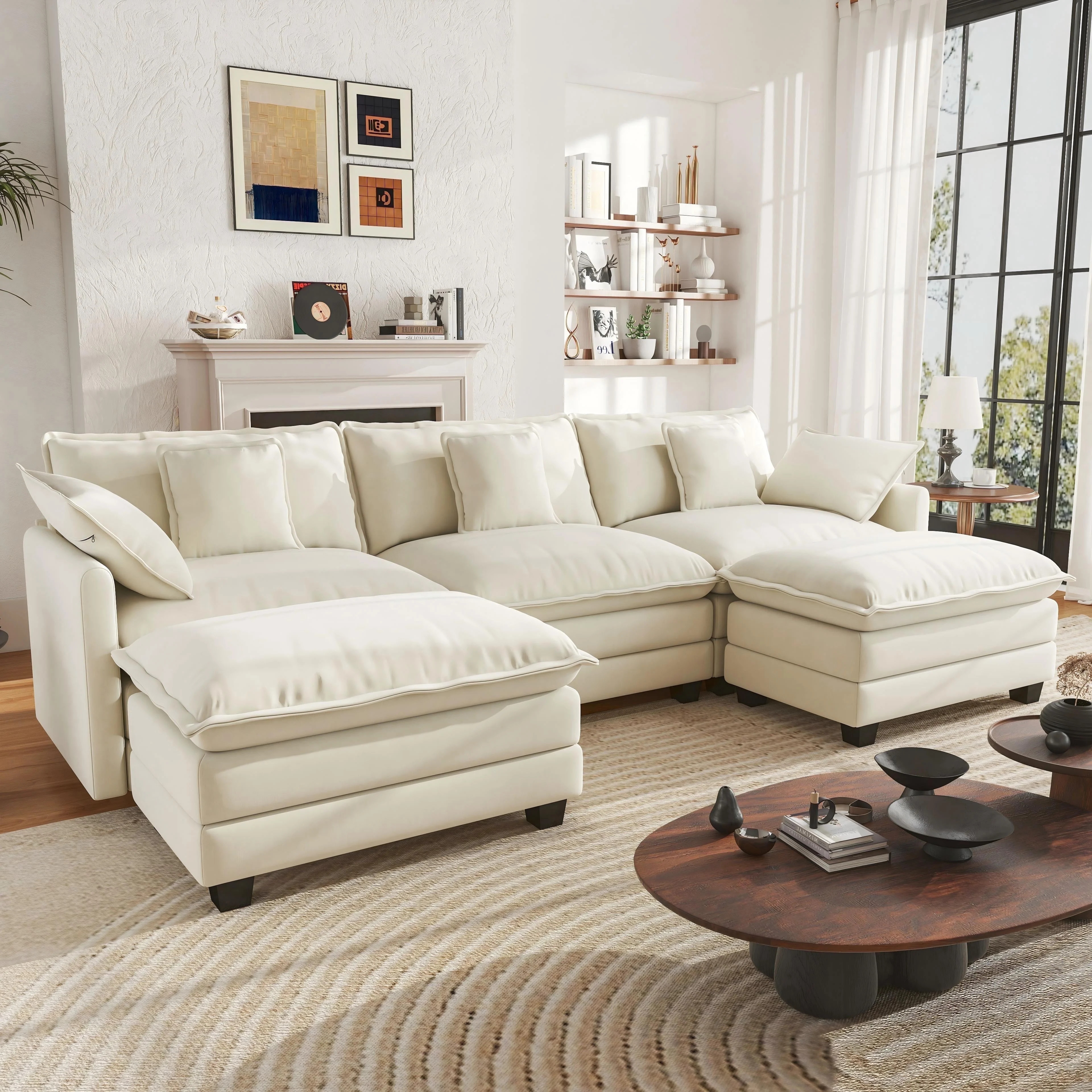 BedLuxury 111.5'' Modular Sectional Sofa with Movable Ottomans, U Shaped Cloud Couch for Living R... | Walmart (US)
