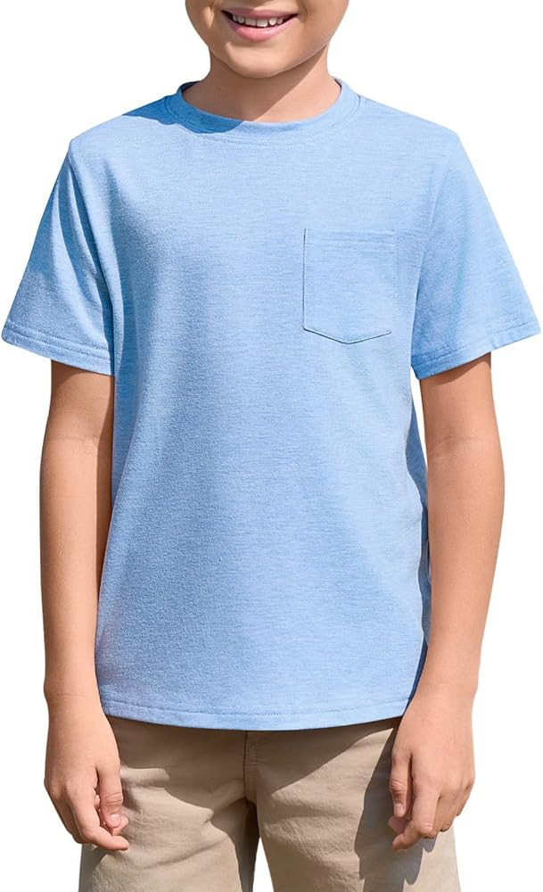 Haloumoning Boys T Shirts Kids Short Sleeve Pocket Shirt Crewneck Summer Basic Tee Tops 5-14 Year... | Amazon (US)