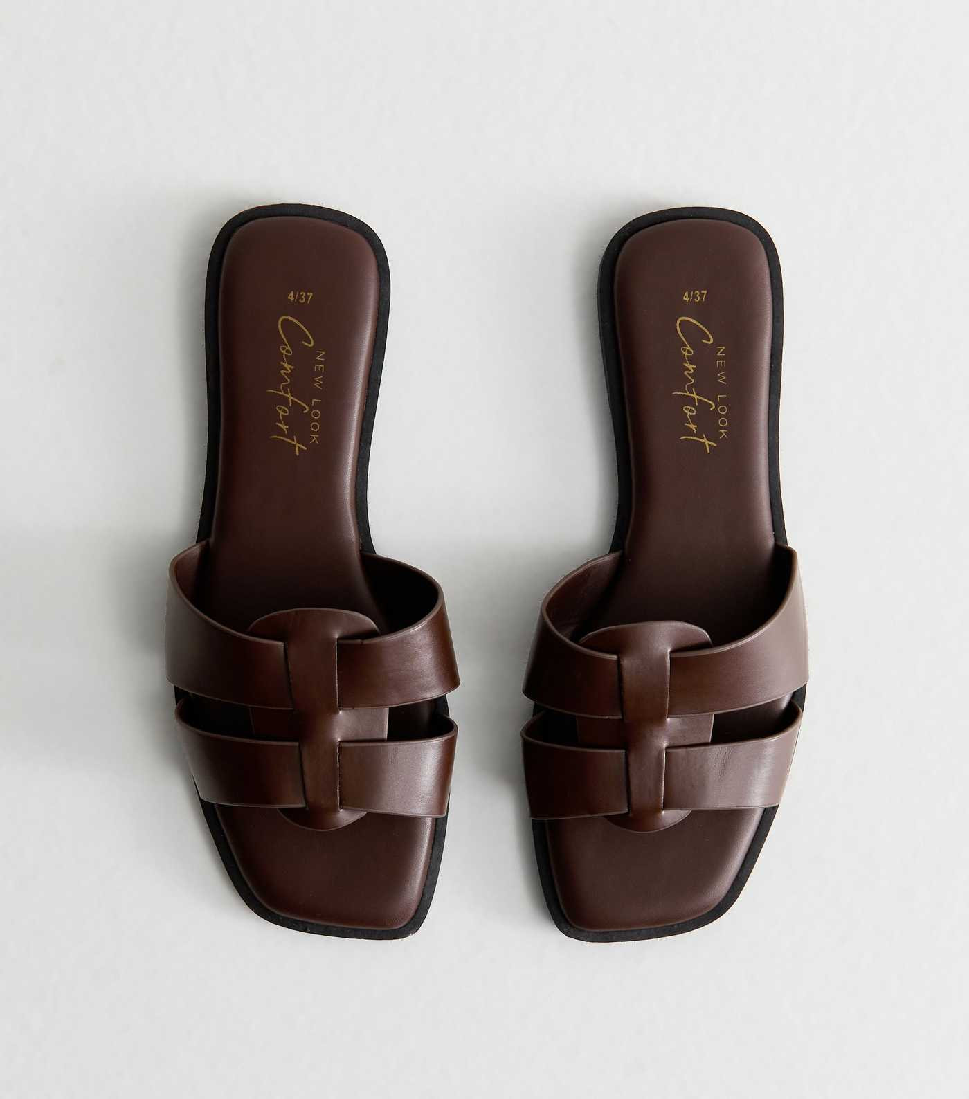 Dark Brown Faux Leather Woven Straps Mule Sandals | New Look | New Look (UK)