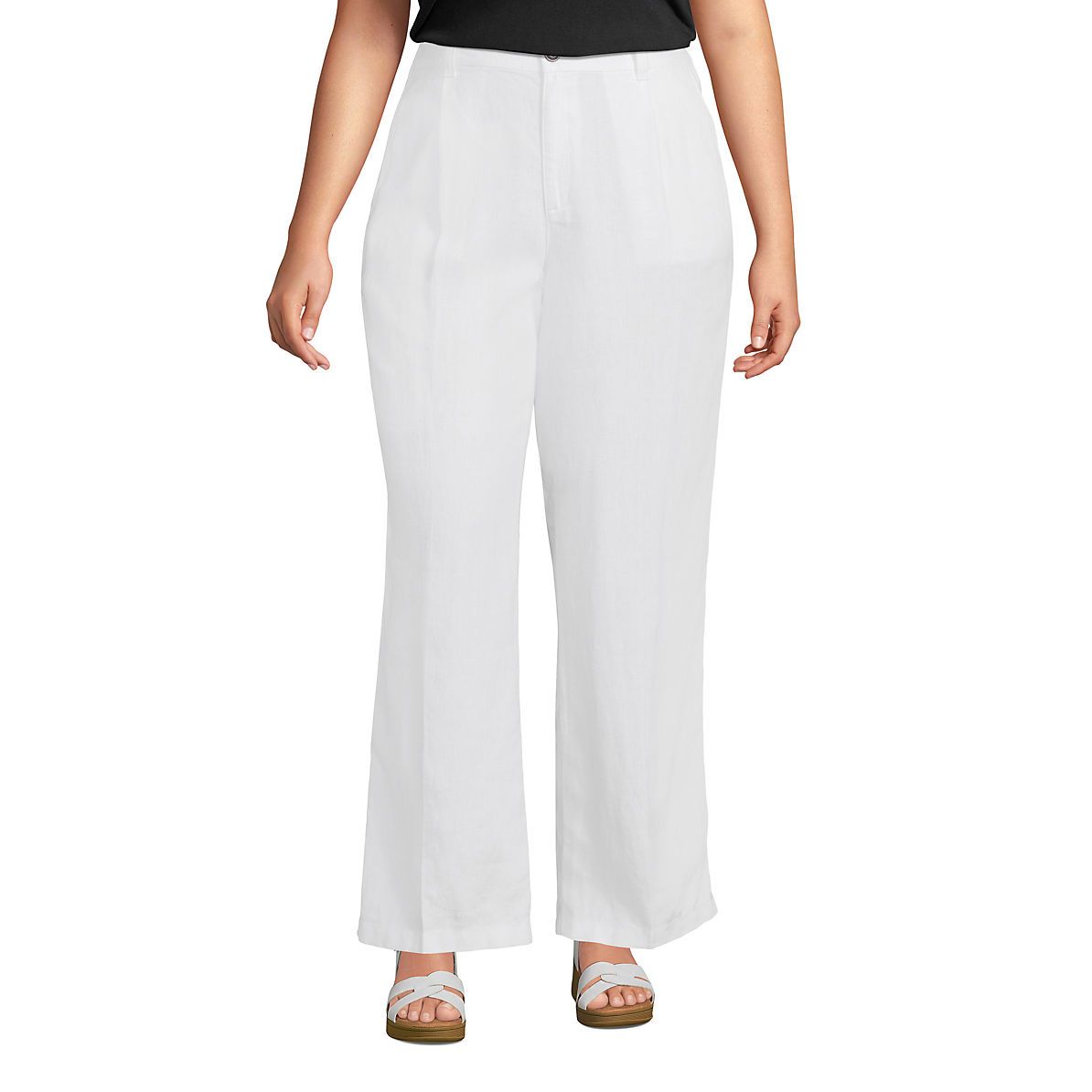 Women's Plus Size High Rise Wide Leg Linen Pleated Pants | Lands' End (US)