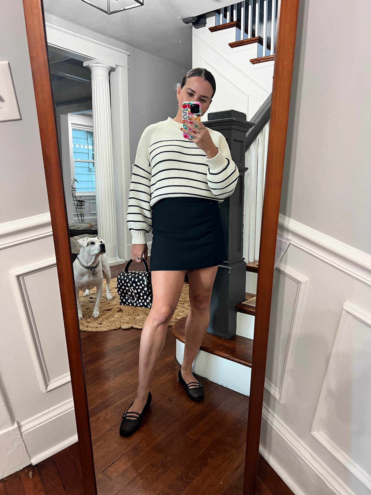 Striped sweater. Alex mill sweater. Black skirt. Aritzia skirt. Mini skirt. Mesh flats. Casual style.

#LTKFindsUnder100 #LTKSeasonal #LTKStyleTip