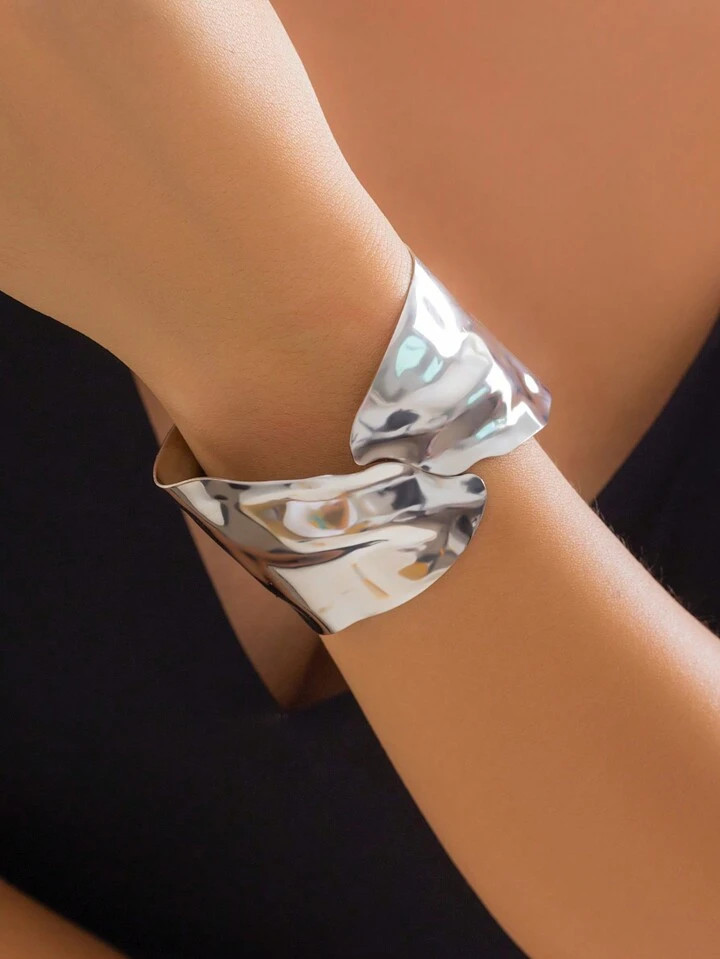 1pc Punk Rock Metal Wide Open Cuff Bracelet, Ladies Silver Color Fashion Jewelry, Wedding Party G... | SHEIN